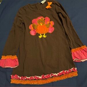 Emily Rose Brown Dress with Orange & Pink Turkey